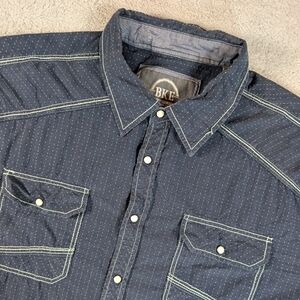 BKE Athletic Fit Men’s 2XL Navy Blue Long Sleeve‎ Western Button Up Shirt